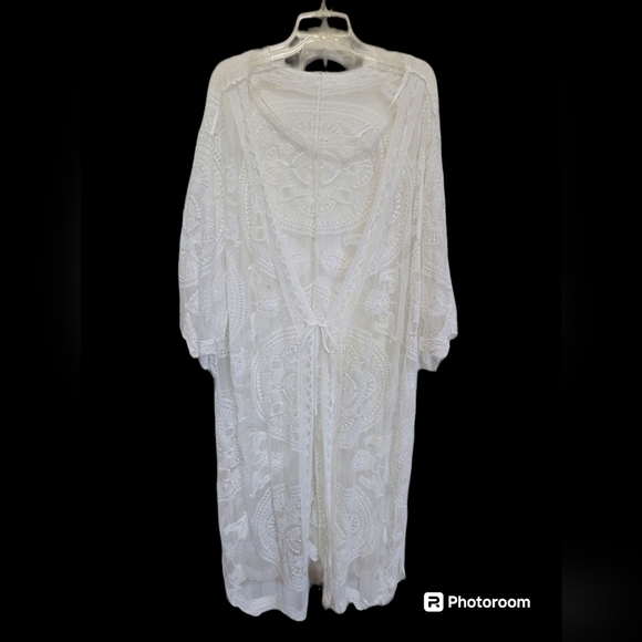 One Size Cream 3/4 Sleeve Kimono with Tie String - Picture 1 of 5